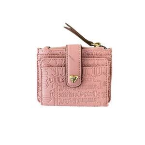 Juicy Couture Pink Embossed Wallet Card Holder Zip Coin Pouch Heart Charm Logo